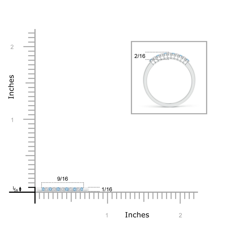 1.5mm AAA Aquamarine and Diamond Half Eternity Wedding Band in White Gold ruler
