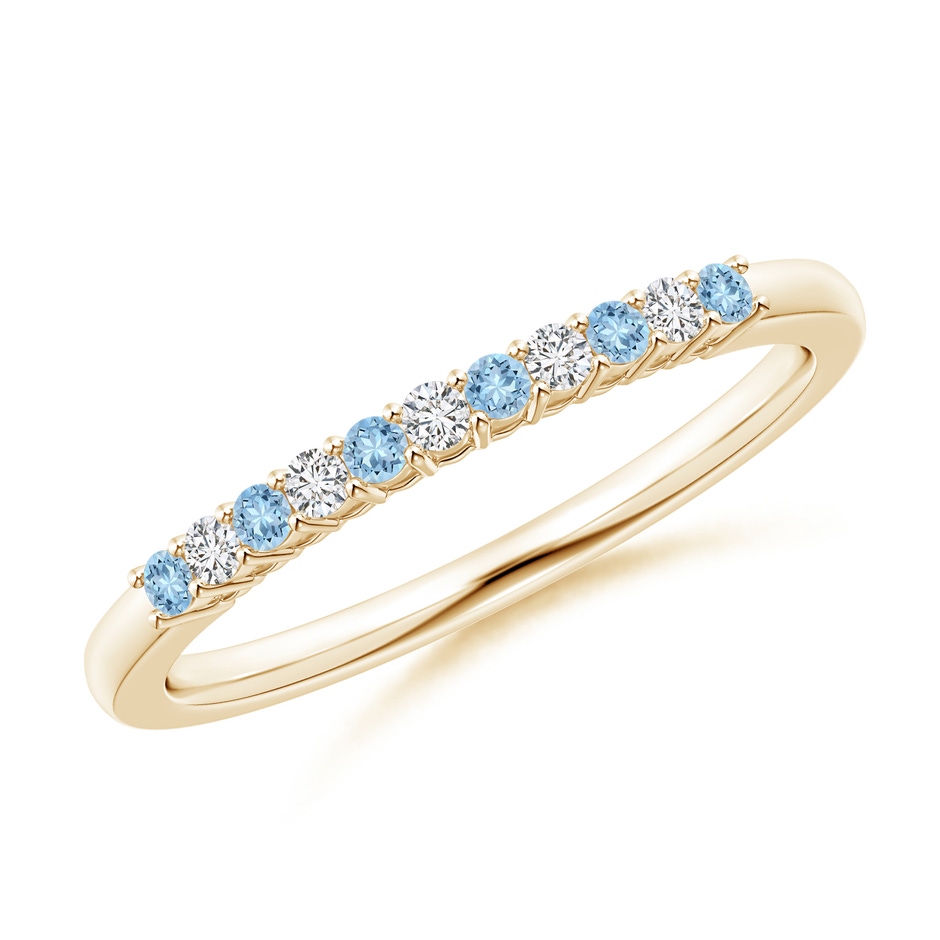 1.5mm AAA Aquamarine and Diamond Half Eternity Wedding Band in Yellow Gold 