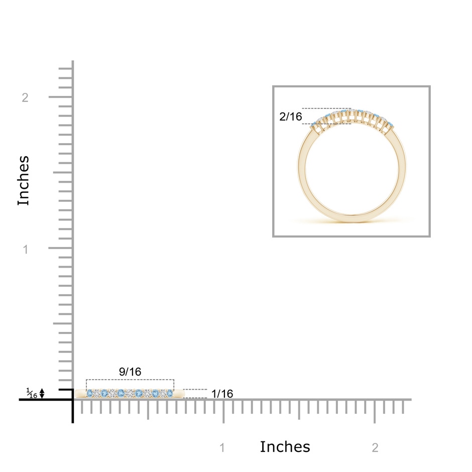 1.5mm AAA Aquamarine and Diamond Half Eternity Wedding Band in Yellow Gold ruler