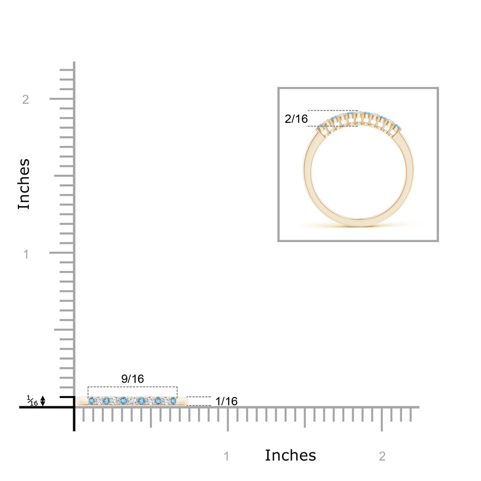 1.5mm AAAA Aquamarine and Diamond Half Eternity Wedding Band in Yellow Gold ruler