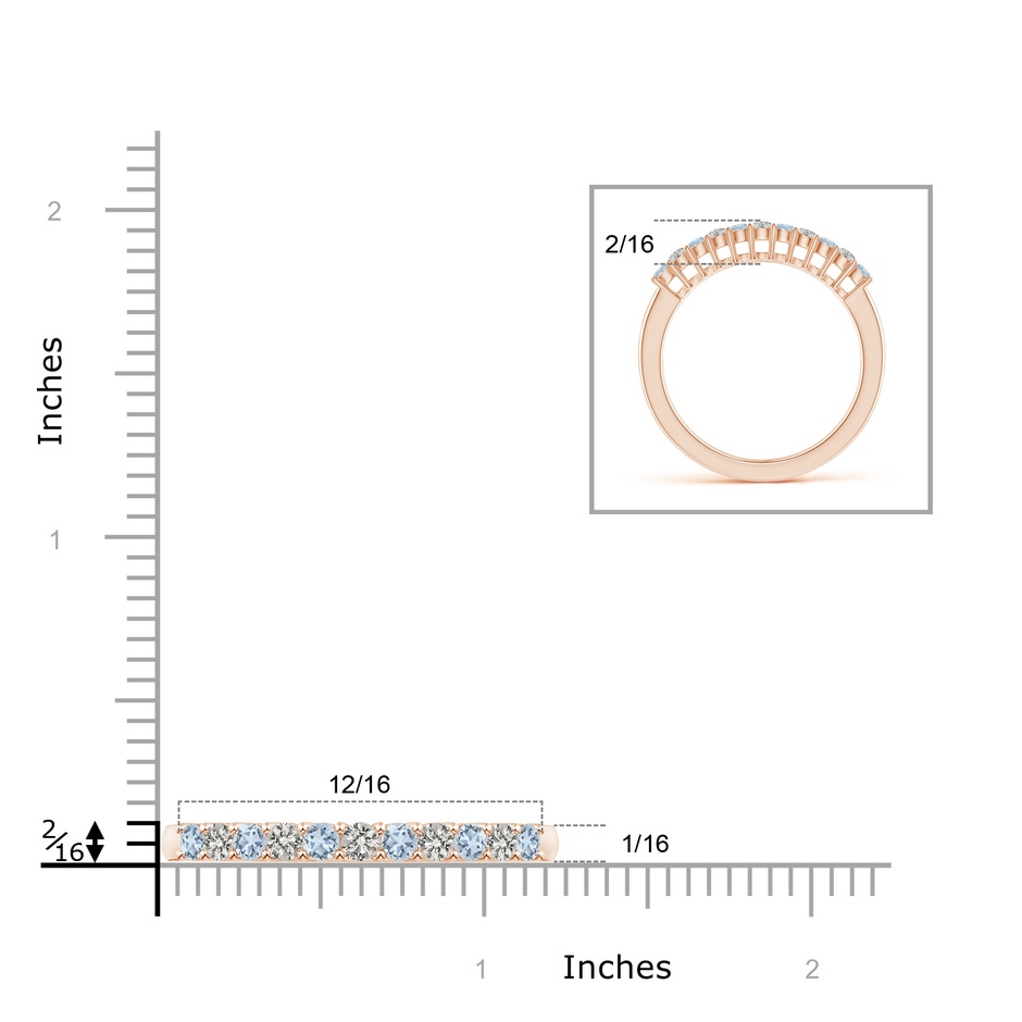 2mm A Aquamarine and Diamond Half Eternity Wedding Band in Rose Gold ruler