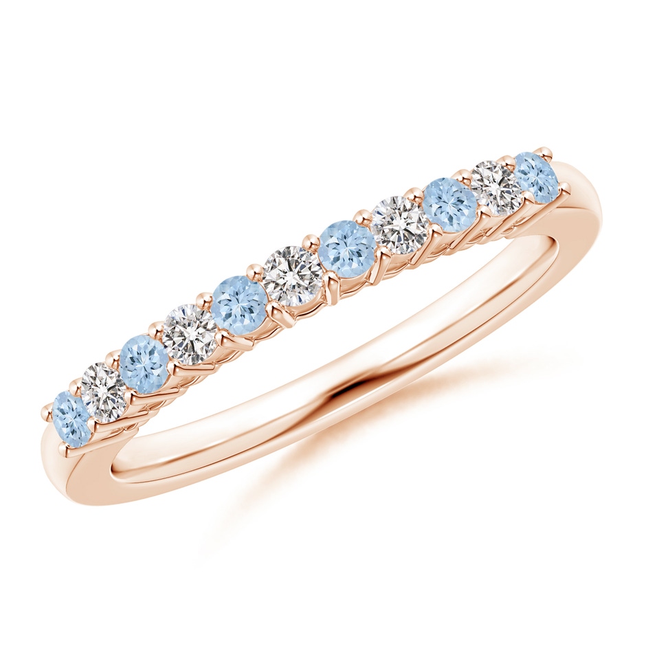 2mm AA Aquamarine and Diamond Half Eternity Wedding Band in Rose Gold 