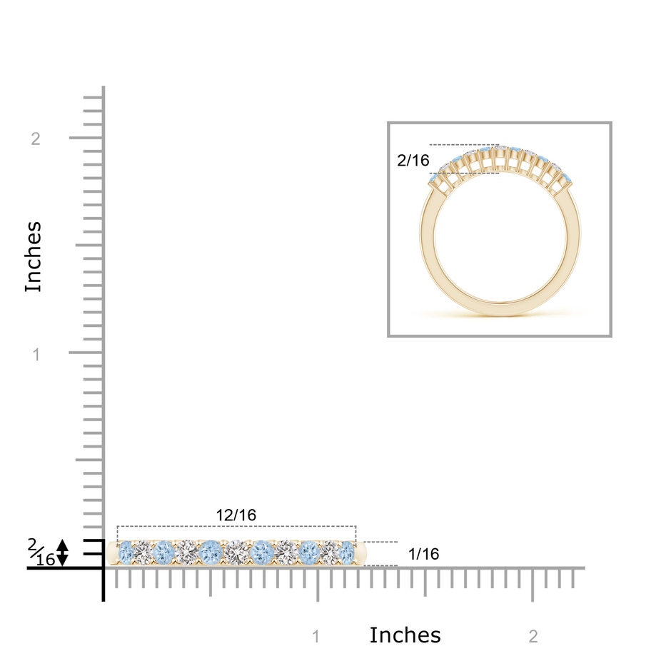 2mm AA Aquamarine and Diamond Half Eternity Wedding Band in Yellow Gold ruler
