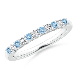 2mm AAA Aquamarine and Diamond Half Eternity Wedding Band in White Gold