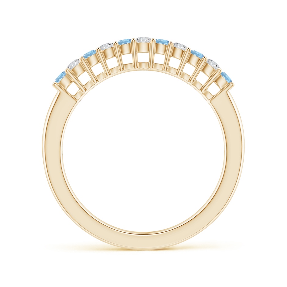2mm AAA Aquamarine and Diamond Half Eternity Wedding Band in Yellow Gold side 1