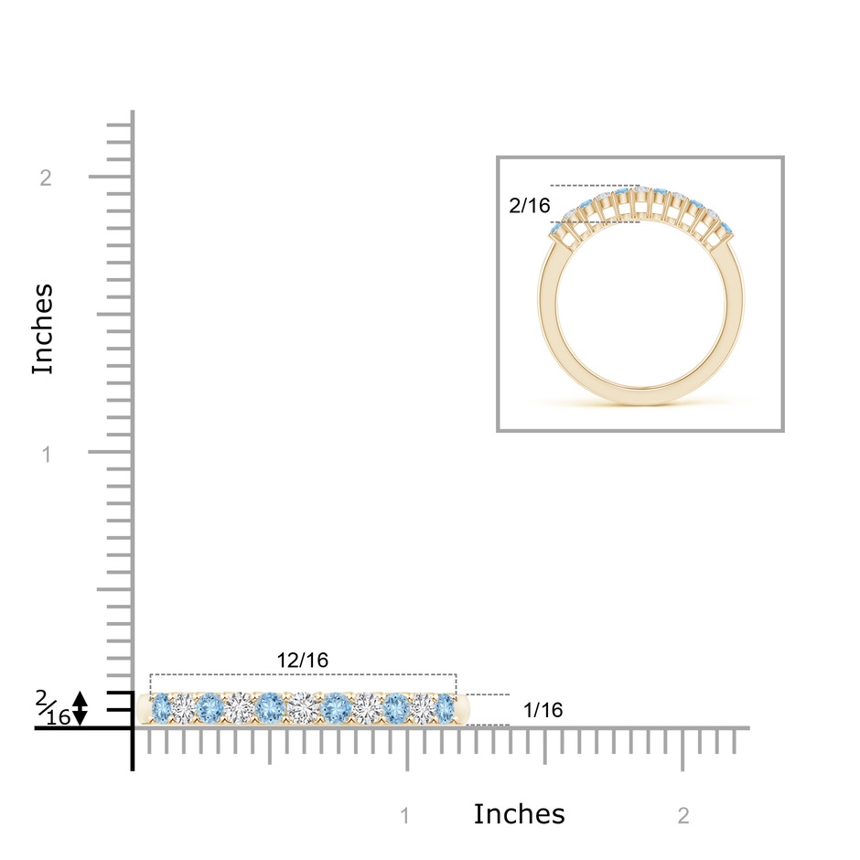 2mm AAA Aquamarine and Diamond Half Eternity Wedding Band in Yellow Gold ruler
