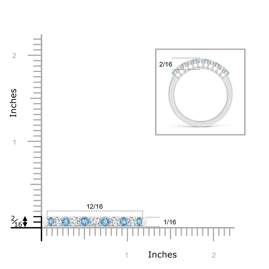 2mm AAAA Aquamarine and Diamond Half Eternity Wedding Band in 10K White Gold ruler