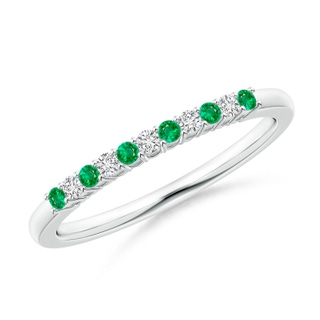 1.5mm AAA Emerald and Diamond Half Eternity Wedding Band in White Gold