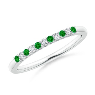 1.5mm AAAA Emerald and Diamond Half Eternity Wedding Band in P950 Platinum