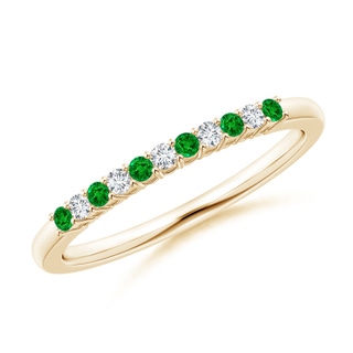 1.5mm AAAA Emerald and Diamond Half Eternity Wedding Band in Yellow Gold