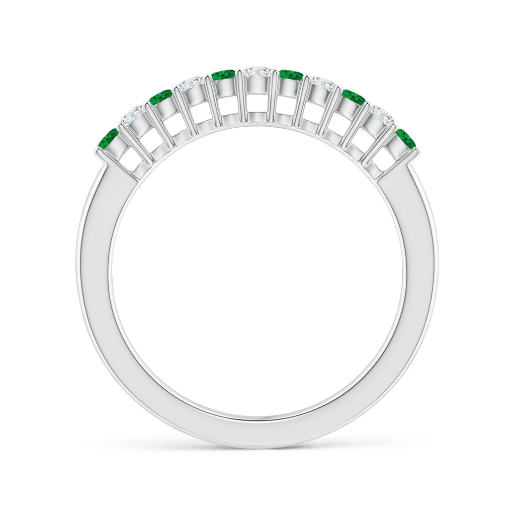 2mm AAAA Emerald and Diamond Half Eternity Wedding Band in White Gold Side 1