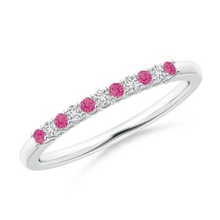 1.5mm AAA Pink Sapphire and Diamond Half Eternity Wedding Band in 9K White Gold