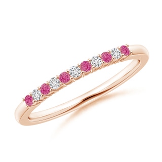 1.5mm AAA Pink Sapphire and Diamond Half Eternity Wedding Band in Rose Gold