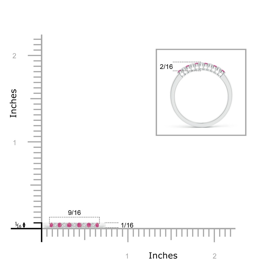 1.5mm AAA Pink Sapphire and Diamond Half Eternity Wedding Band in White Gold ruler