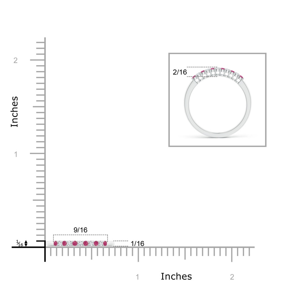 1.5mm AAAA Pink Sapphire and Diamond Half Eternity Wedding Band in P950 Platinum ruler