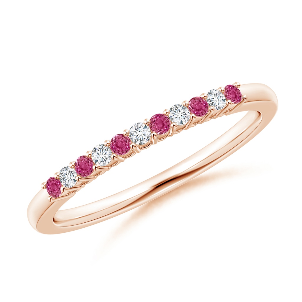 1.5mm AAAA Pink Sapphire and Diamond Half Eternity Wedding Band in Rose Gold