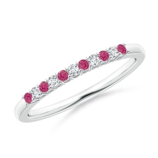 1.5mm AAAA Pink Sapphire and Diamond Half Eternity Wedding Band in White Gold