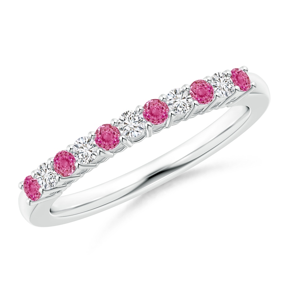 2mm AAA Pink Sapphire and Diamond Half Eternity Wedding Band in White Gold 