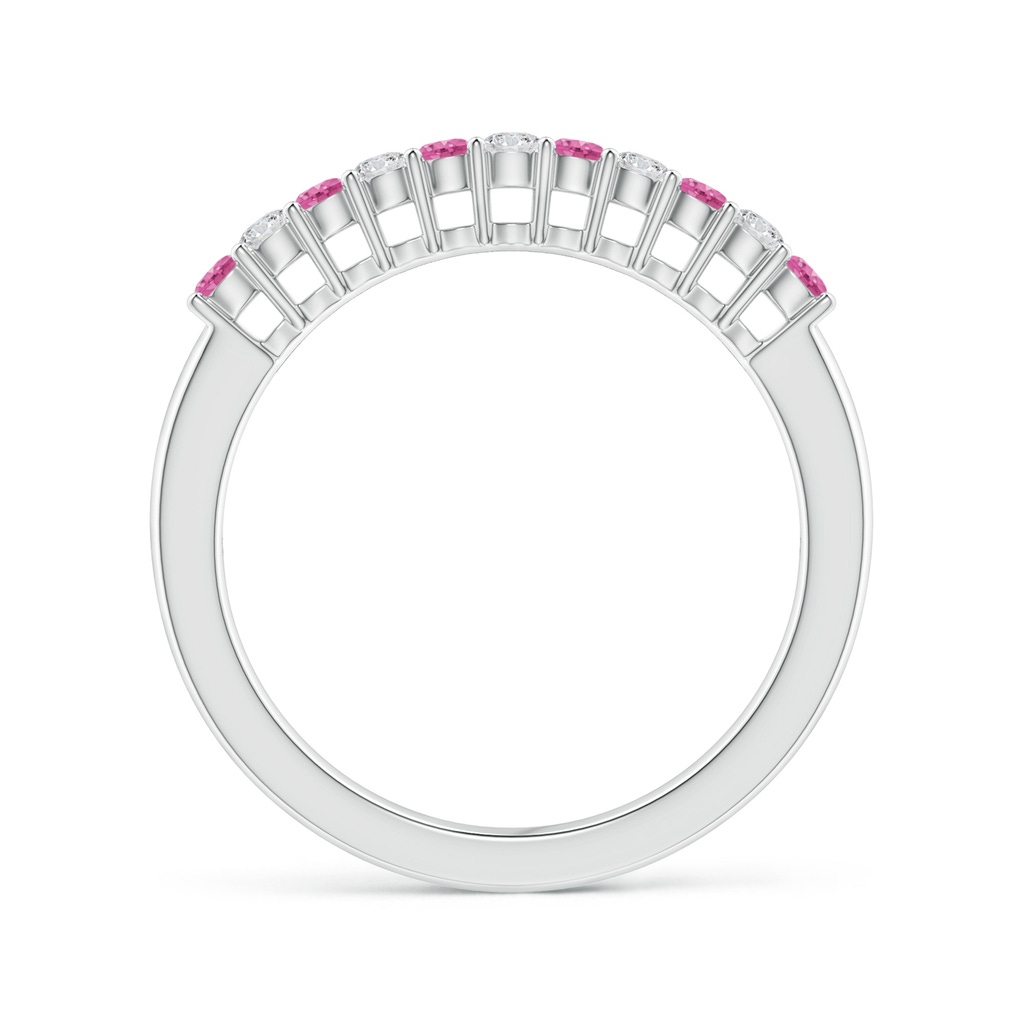 2mm AAA Pink Sapphire and Diamond Half Eternity Wedding Band in White Gold Side 1