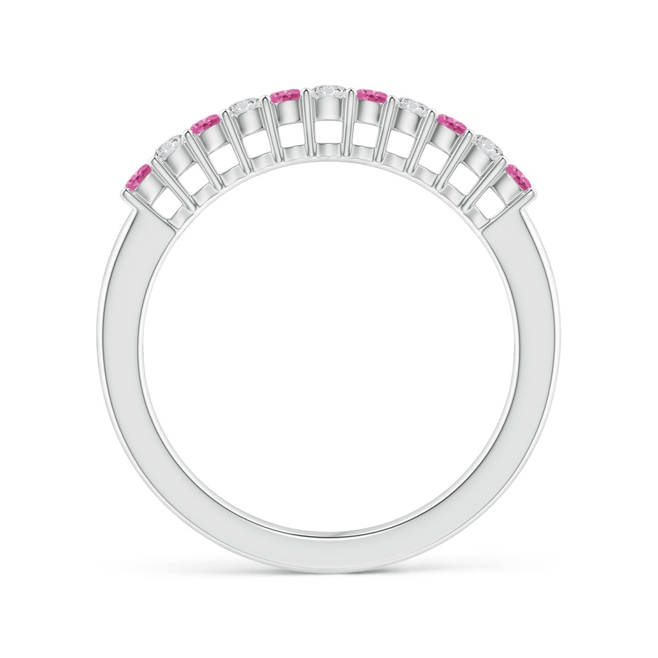 2mm AAA Pink Sapphire and Diamond Half Eternity Wedding Band in White Gold side 1