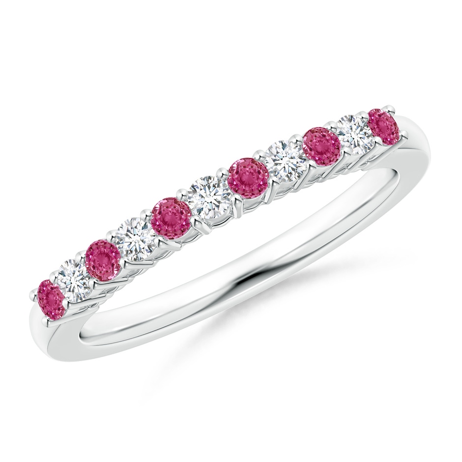 2mm AAAA Pink Sapphire and Diamond Half Eternity Wedding Band in P950 Platinum 