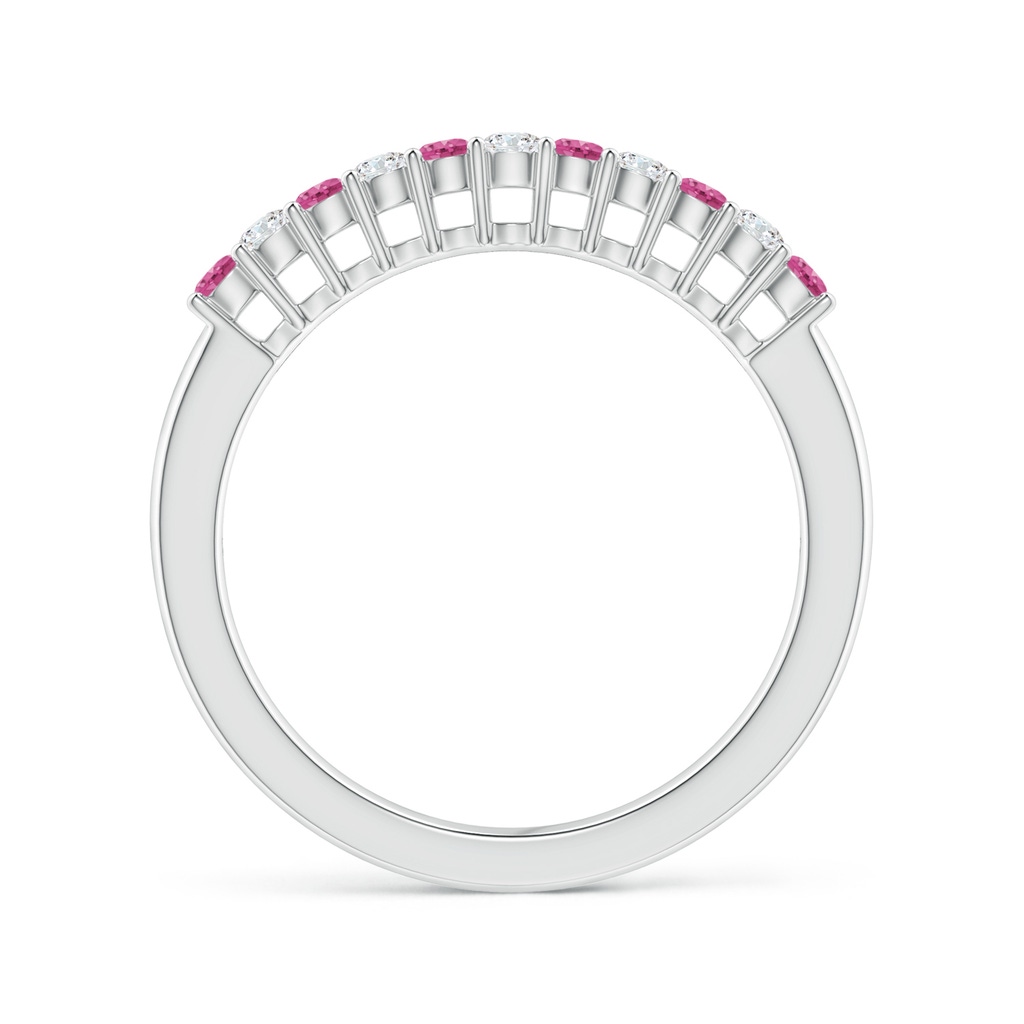 2mm AAAA Pink Sapphire and Diamond Half Eternity Wedding Band in P950 Platinum Side 1