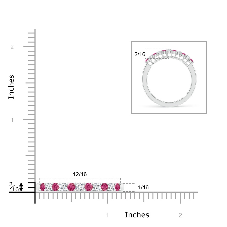 2mm AAAA Pink Sapphire and Diamond Half Eternity Wedding Band in P950 Platinum ruler