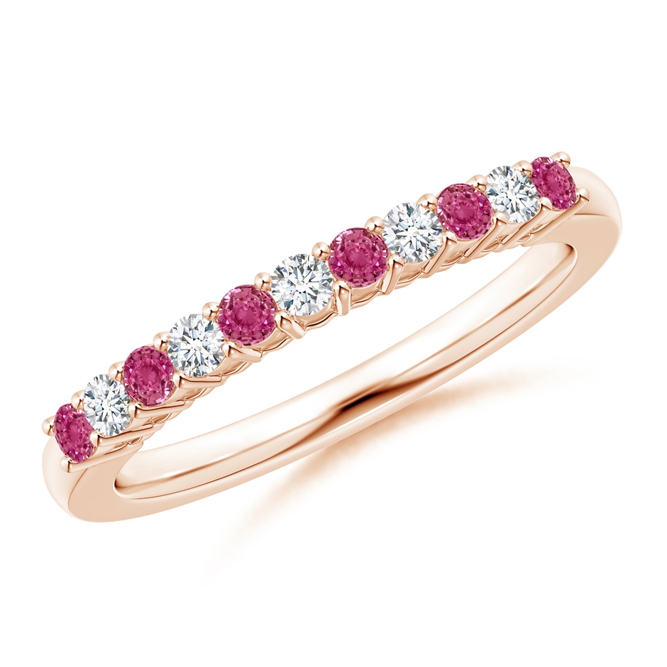 2mm AAAA Pink Sapphire and Diamond Half Eternity Wedding Band in Rose Gold 