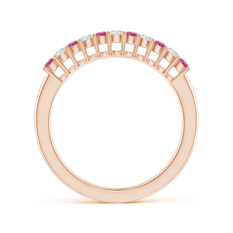 2mm AAAA Pink Sapphire and Diamond Half Eternity Wedding Band in Rose Gold side 1