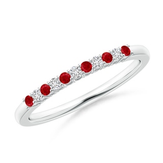 1.5mm AAA Ruby and Diamond Half Eternity Wedding Band in White Gold