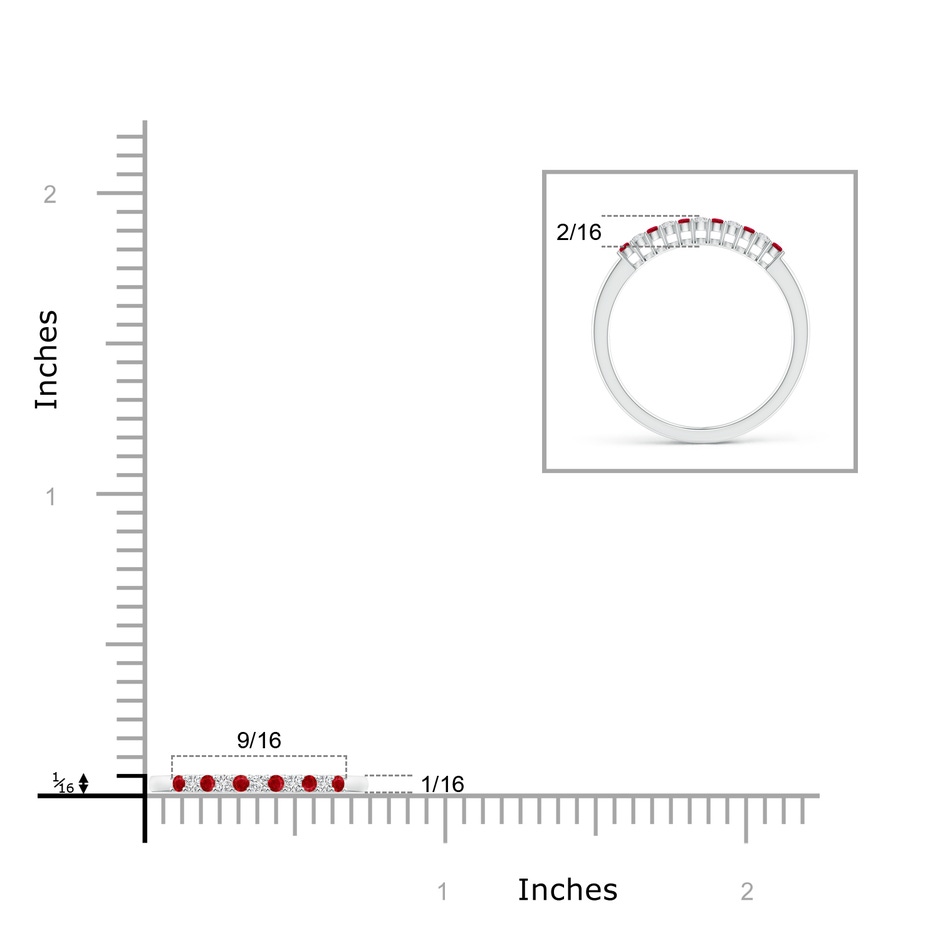 1.5mm AAA Ruby and Diamond Half Eternity Wedding Band in White Gold ruler