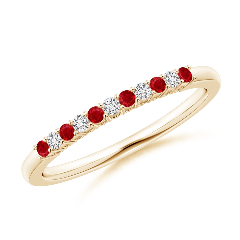 1.5mm AAA Ruby and Diamond Half Eternity Wedding Band in Yellow Gold 
