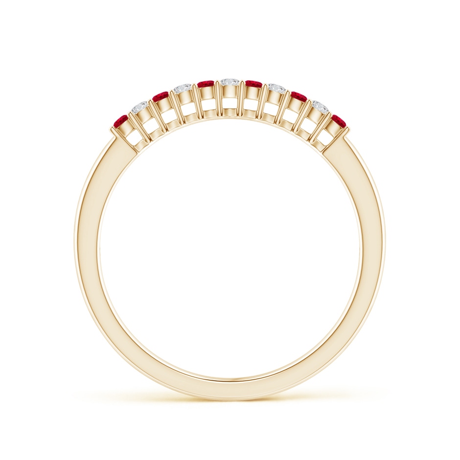 1.5mm AAA Ruby and Diamond Half Eternity Wedding Band in Yellow Gold side 1