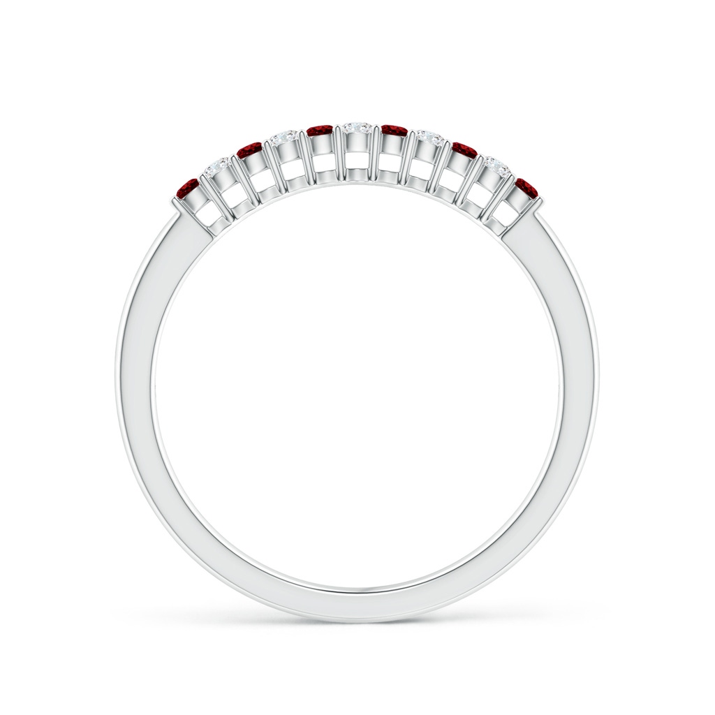 1.5mm AAAA Ruby and Diamond Half Eternity Wedding Band in White Gold Side 1