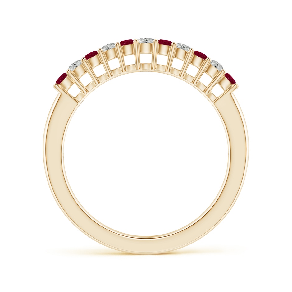 2mm A Ruby and Diamond Half Eternity Wedding Band in Yellow Gold side 1