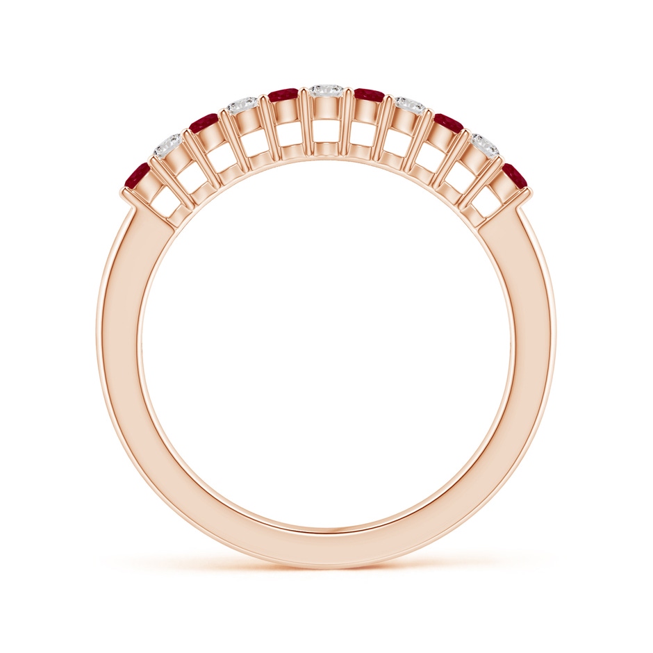 2mm AA Ruby and Diamond Half Eternity Wedding Band in Rose Gold side 1
