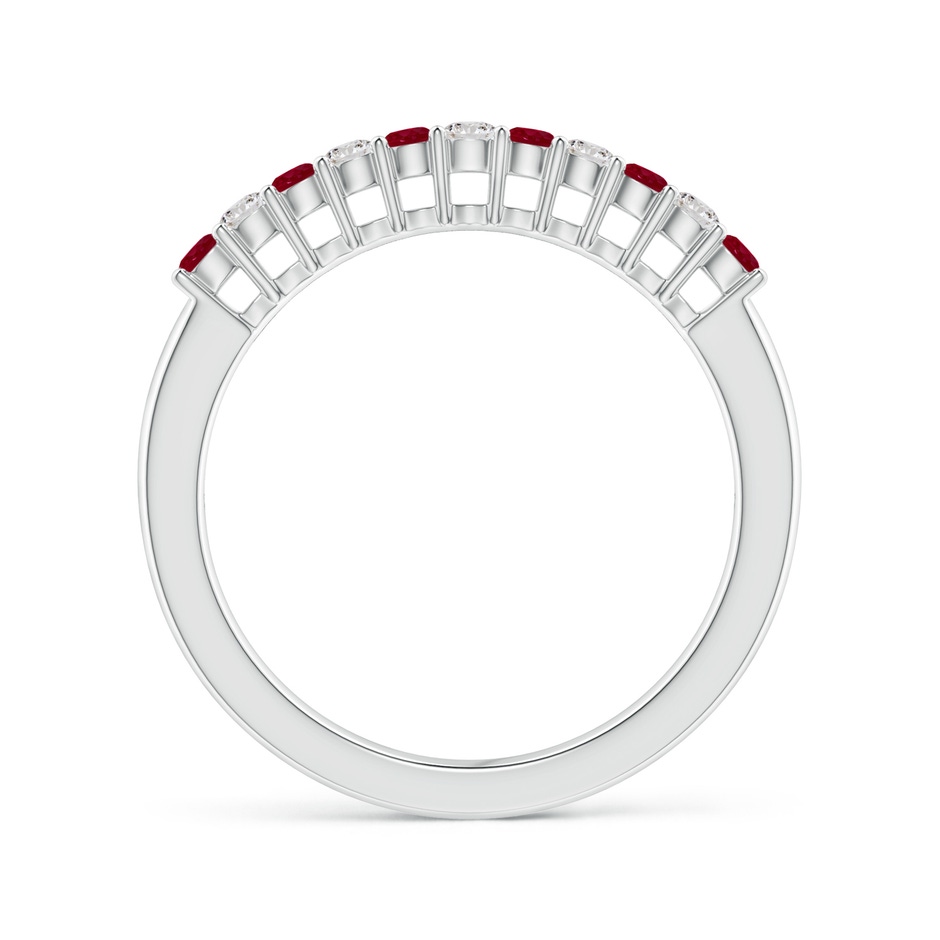2mm AA Ruby and Diamond Half Eternity Wedding Band in White Gold side 1
