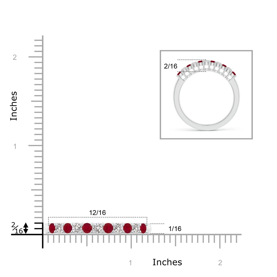 2mm AA Ruby and Diamond Half Eternity Wedding Band in White Gold ruler