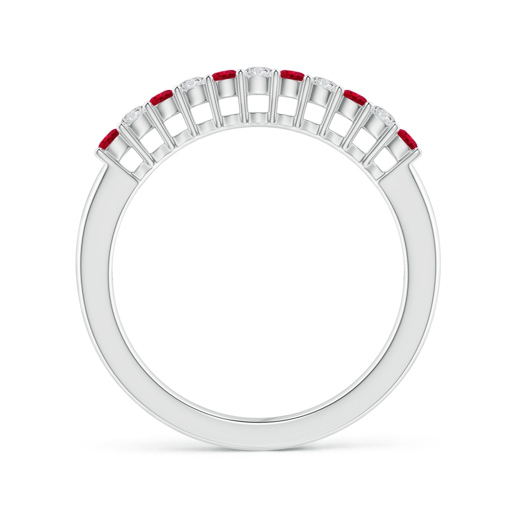 2mm AAA Ruby and Diamond Half Eternity Wedding Band in 10K White Gold Side 1