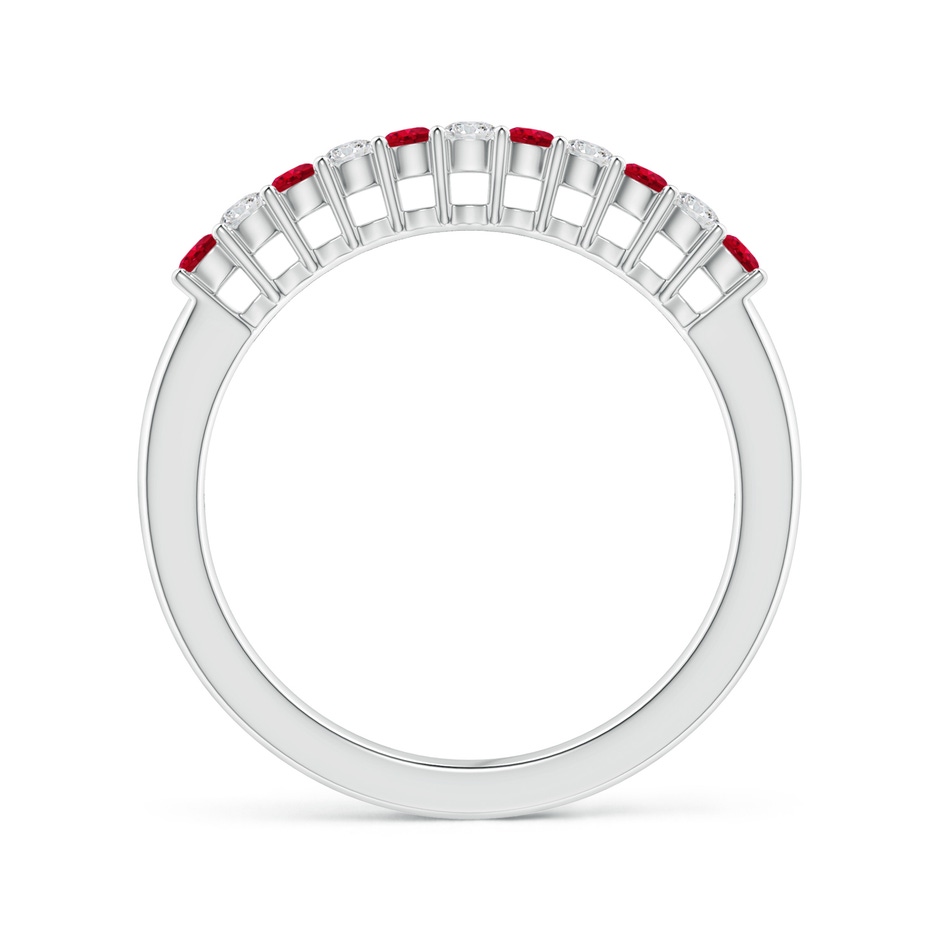 2mm AAA Ruby and Diamond Half Eternity Wedding Band in 10K White Gold side 1