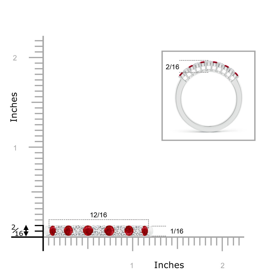 2mm AAA Ruby and Diamond Half Eternity Wedding Band in P950 Platinum ruler
