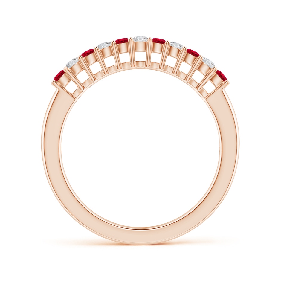 2mm AAA Ruby and Diamond Half Eternity Wedding Band in Rose Gold side 1