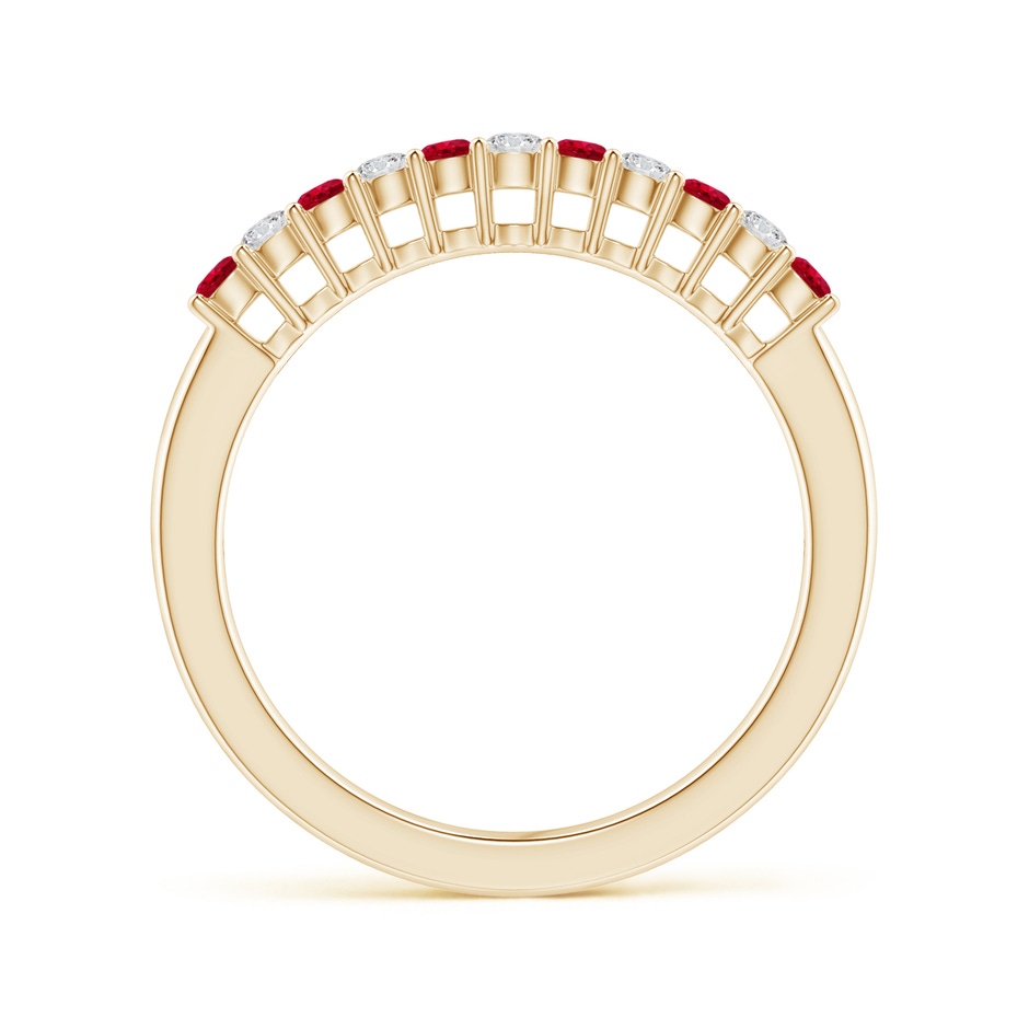 2mm AAA Ruby and Diamond Half Eternity Wedding Band in Yellow Gold side 1