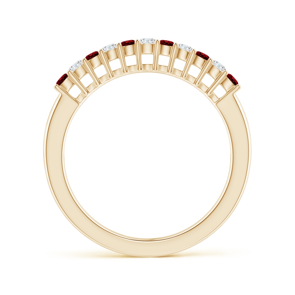 2mm AAAA Ruby and Diamond Half Eternity Wedding Band in Yellow Gold side 1