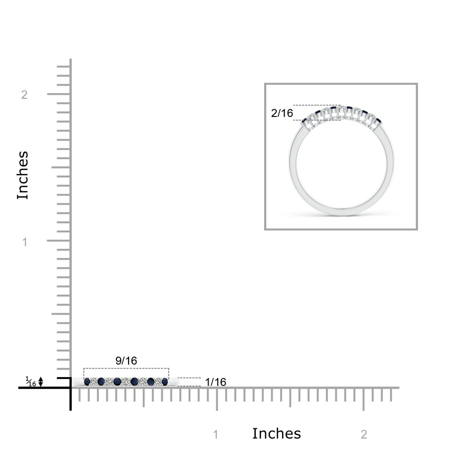 1.5mm A Blue Sapphire and Diamond Half Eternity Wedding Band in White Gold product image