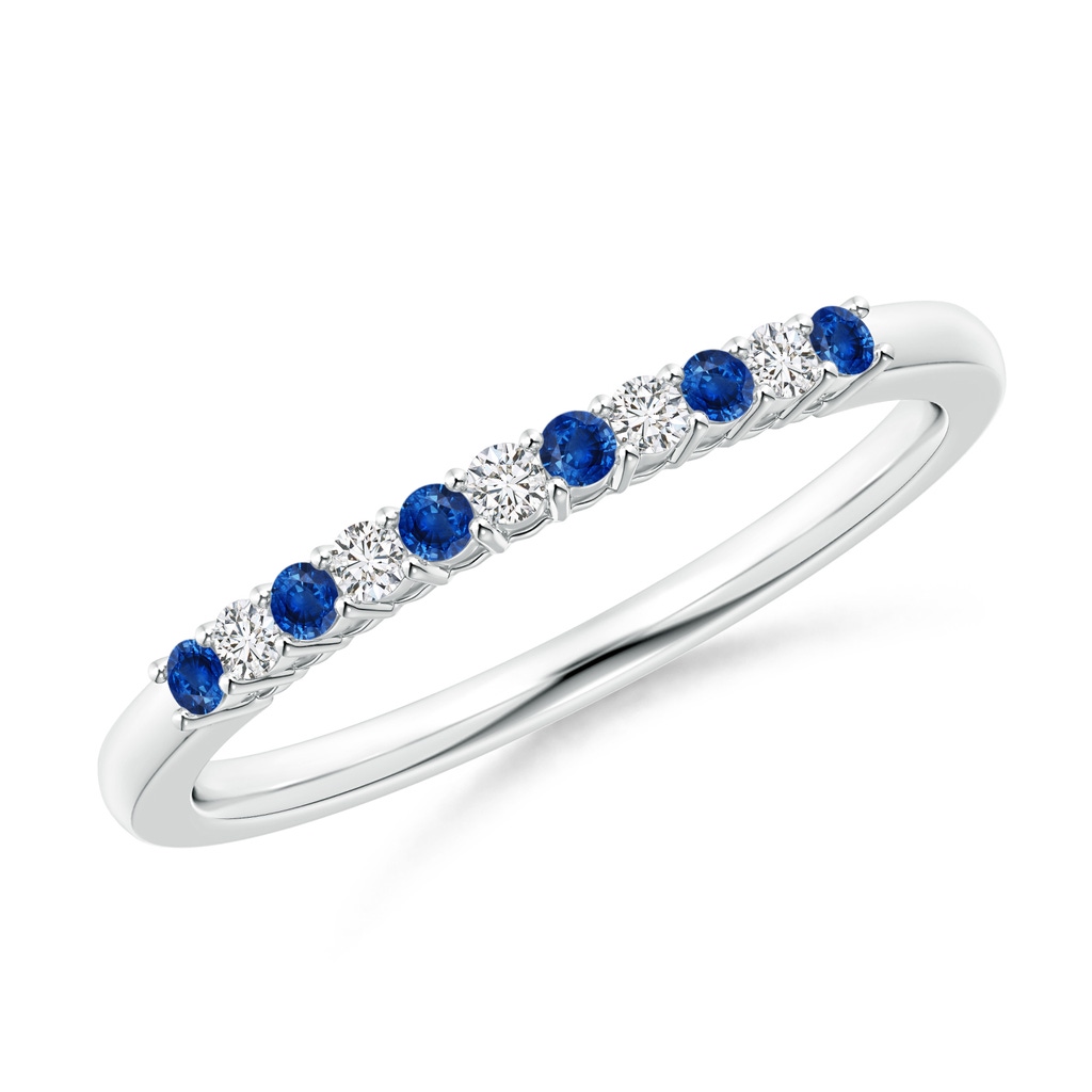 1.5mm AAA Blue Sapphire and Diamond Half Eternity Wedding Band in White Gold