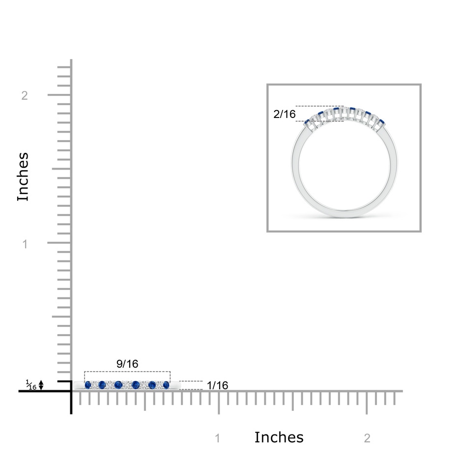 1.5mm AAA Blue Sapphire and Diamond Half Eternity Wedding Band in White Gold product image