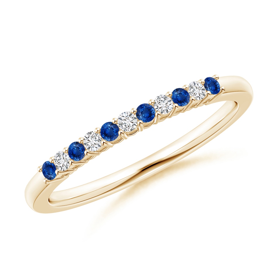 1.5mm AAA Blue Sapphire and Diamond Half Eternity Wedding Band in Yellow Gold 