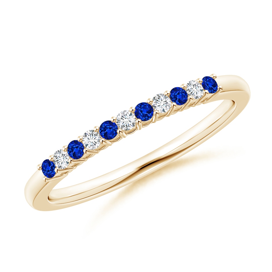 1.5mm AAAA Blue Sapphire and Diamond Half Eternity Wedding Band in Yellow Gold 