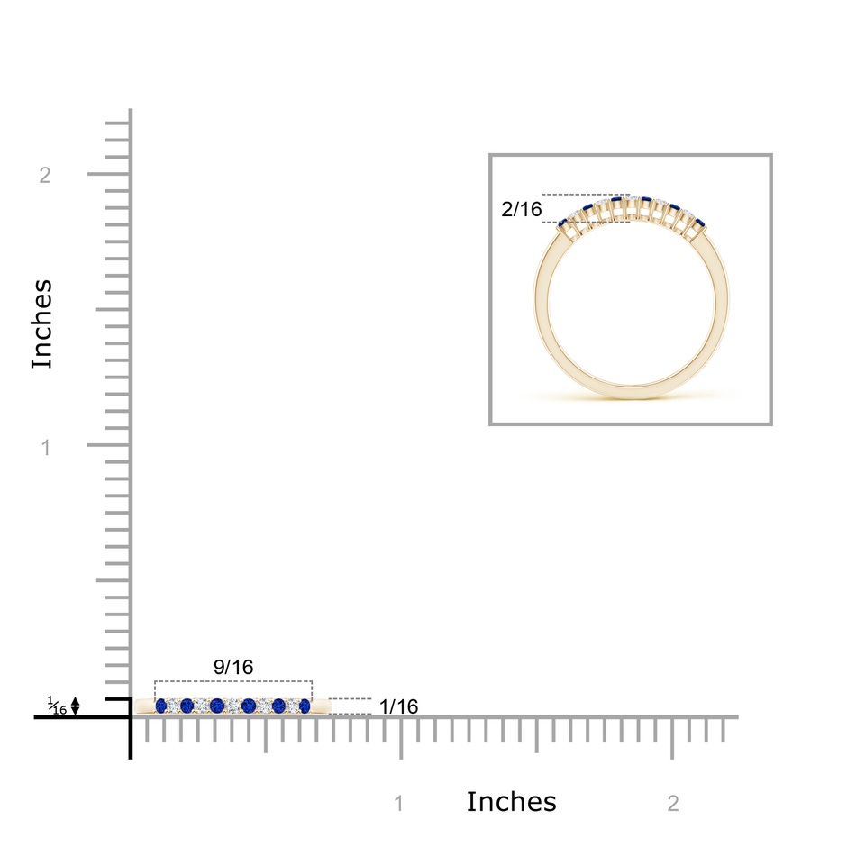 1.5mm AAAA Blue Sapphire and Diamond Half Eternity Wedding Band in Yellow Gold product image